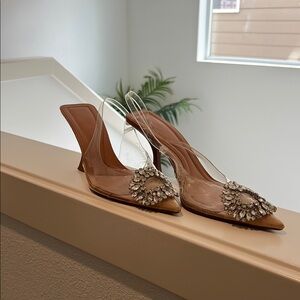 Zara Cream and Brown Heels with Crystal Embellishments